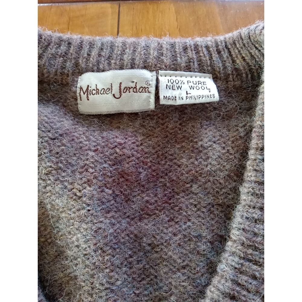 Vtg 90s Men L Wool Sweater Vest Brown Micheal Jordan Lowell Dreyfus Grandpa Y2K - Picture 2 of 4